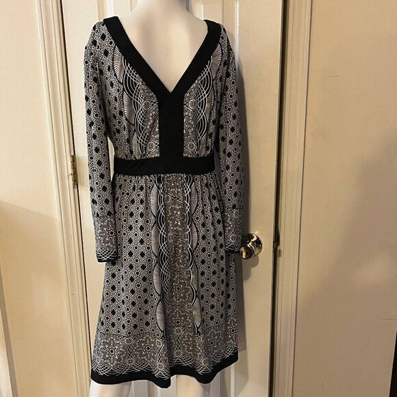 ECI Women's A-Line Dress XL Black Geometric Print Bohemian Long Sleeves - Picture 5 of 10